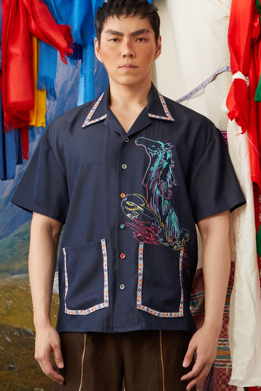 HAWAIIAN COLLAR SHIRT - DARK DENIM