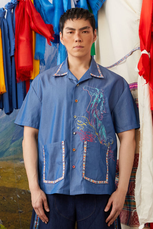 HAWAIIAN COLLAR SHIRT - LIGHT DENIM