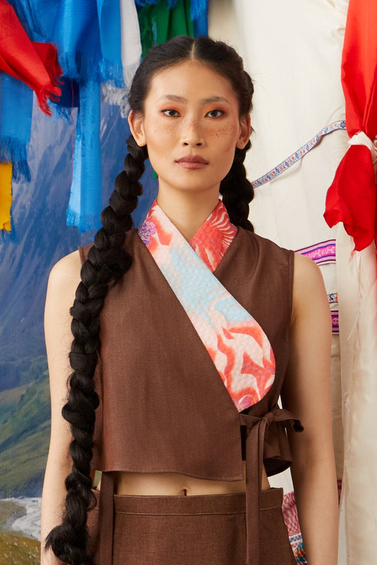 WRAP AROUND TOP - BROWN DENIM