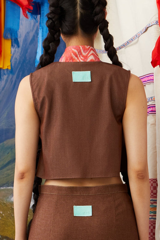 WRAP AROUND TOP - BROWN DENIM