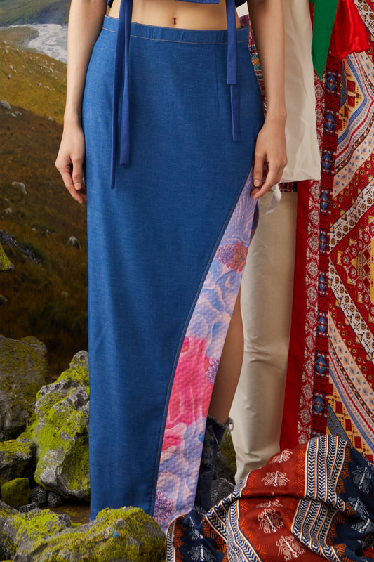 HIGH SLIT SKIRT - DARK DENIM