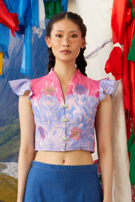 RISE NECKLINE CROP TOP - MELLGOLIAN PINK