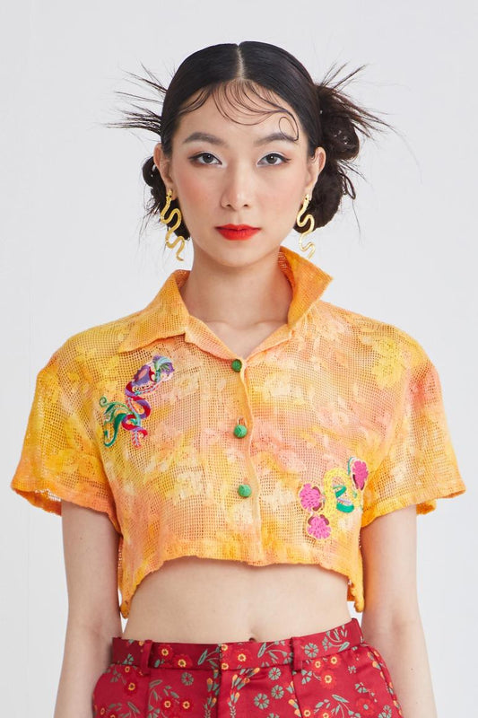 CROP HAWAIIAN COLLAR SHIRT - TIE DYE - MULTI