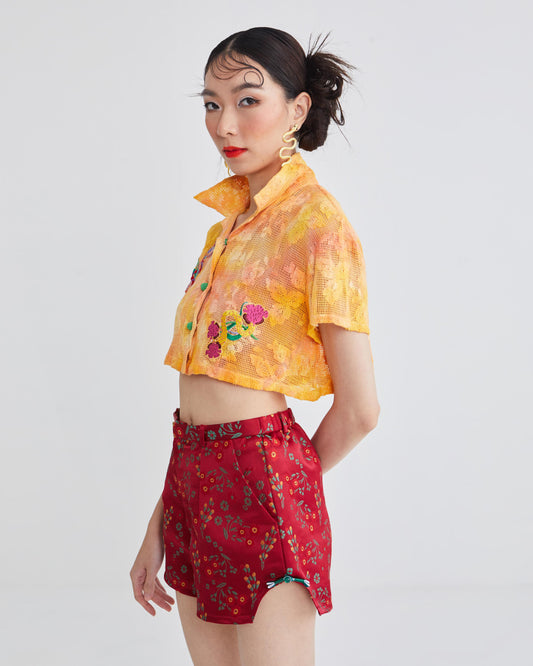 CROP HAWAIIAN COLLAR SHIRT - TIE DYE - MULTI