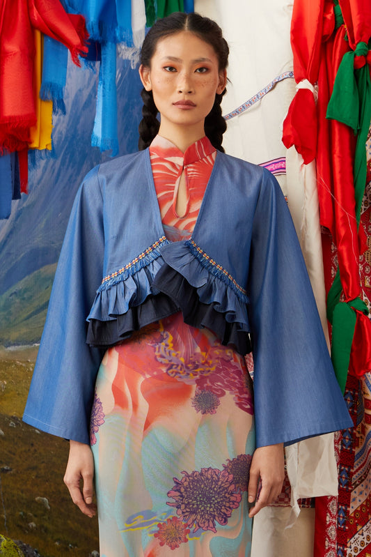 RUFFLE JACKET - DENIM