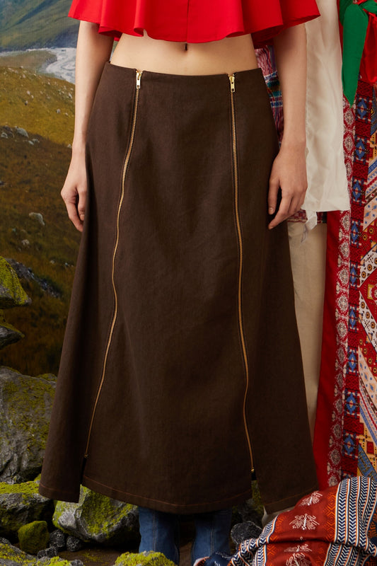 TRANSFORMABLE SKIRT PANTS - BROWN DENIM