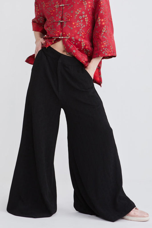 PALAZZO PANTS - BLACK KNIT - BLACK