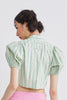 PUFFY SLEEVE CROP TOP - STRIPED - LIGHT GREEN