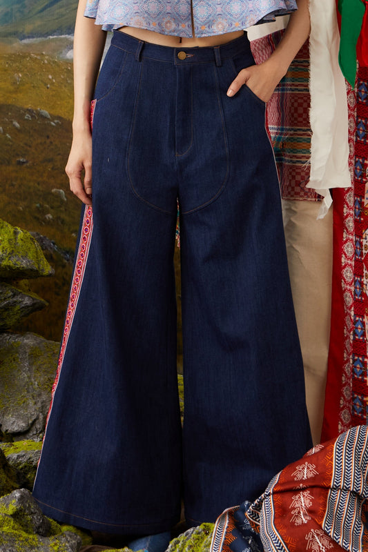 DENIM PALAZZO - RED TRIMMINGS