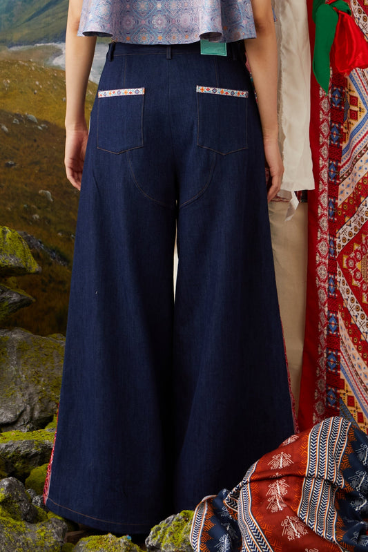 DENIM PALAZZO - RED TRIMMINGS