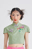 MANDARIN CROP TOP - GREEN CHECKERED - APPLE GREEN