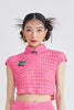 CROP CHEONGSAM TOP - PINK KNIT - FUCHSIA