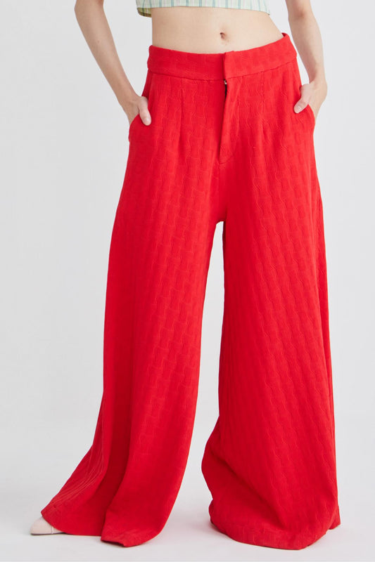 PALAZZO PANTS - RED KNIT - RED