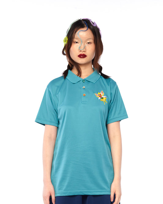 POLO TEE WITH BUTTERFLY EMBROIDERY - TURQOUISE