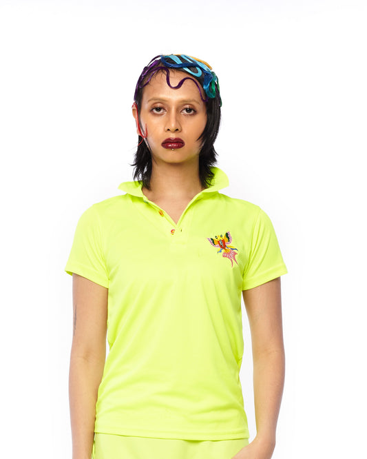 POLO TEE WITH BUTTERFLY EMBROIDERY - YELLOW
