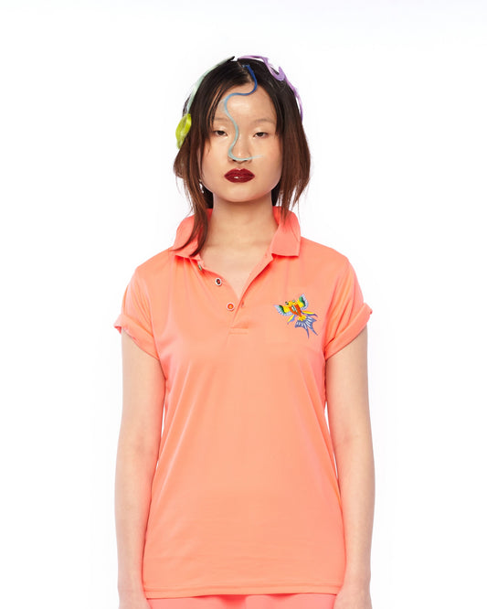 POLO TEE WITH BUTTERFLY EMBROIDERY - PEACH