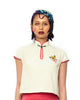 MANDARIN COLLAR CROP TOP WITH DIGITAL EMBROIDERY FISH PATCH - LIGHT GREEN