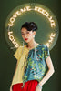 HALF PRINTED SATIN LOOSE TOP WITH FRONT KNOTS - MULTI