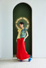 HALF PRINTED SATIN LOOSE TOP WITH FRONT KNOTS - MULTI