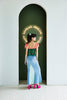 SQUARE LACE CROP TOP WITH RIBBON STRAPS - DARK GREEN