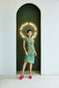 DIAGONAL HEM JACQUARD CHEONGSAM DRESS WITH SLIT - GREEN